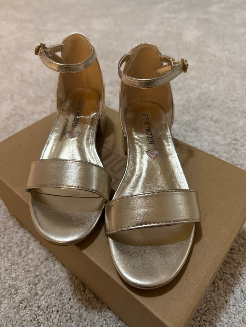 Steve Madden Metallic Gold Ankle-Strap Block Heels